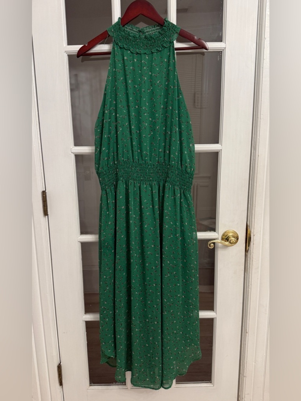 WEST KEI Womenโs Green Floral Print Sleeveless Smocked Waist Maxi Dress Size XL